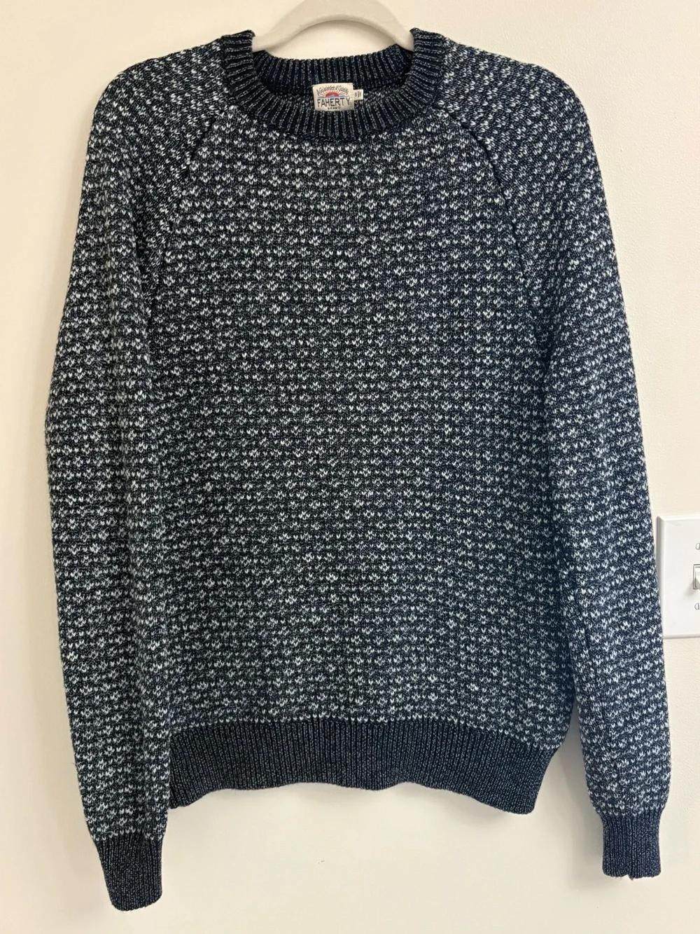 Faherty Donegal Crew Sweater Men’s S Charcoal Birdseye Merino Wool Fisherman